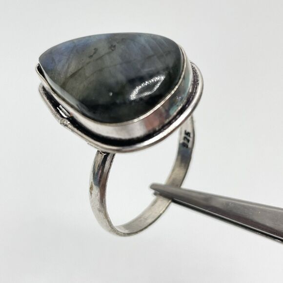 Pear Teardrop Cut Labradorite Silver Plated Ring Sz 9.5 Boho Statement - Picture 1 of 6